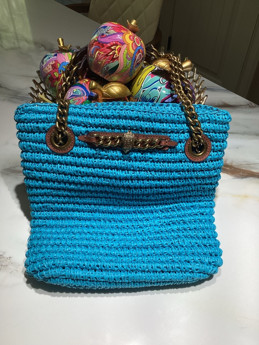 Kurt Geiger Turquoise Woven Chain-Handle Shoulder Bag NWOT